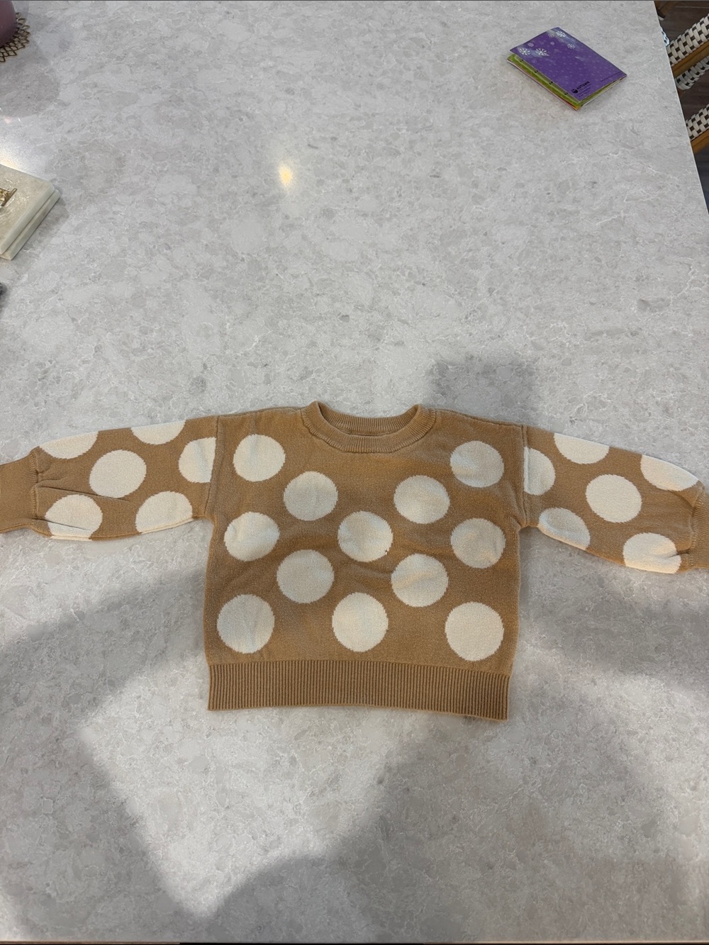 GAP Tan Sweater with Cream Polka Dots